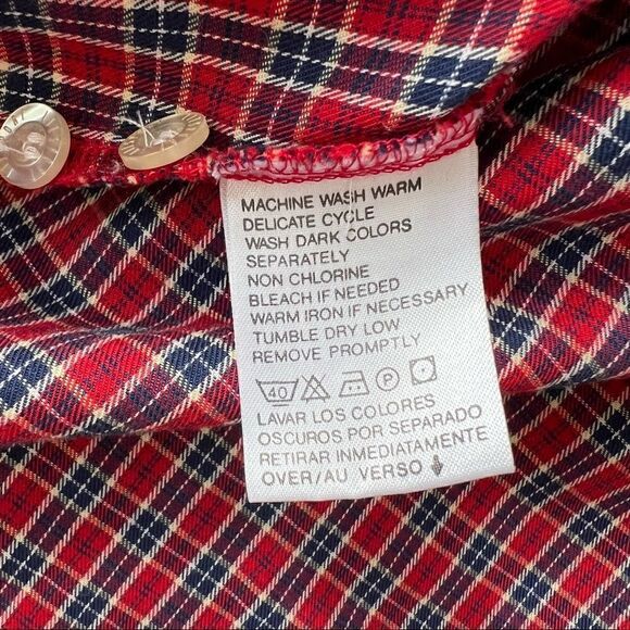 Liz Claiborne Liz Sport Red + Blue Cotton Plaid Long Sleeve Button Down Shirt M - Picture 8 of 8